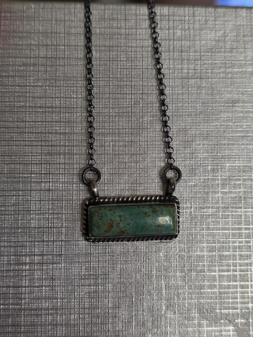 Sterling Silver Turquoise Bar Pendant Necklace - Green Turquoise